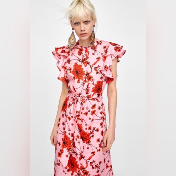 Red dress with pink flowers Clearance